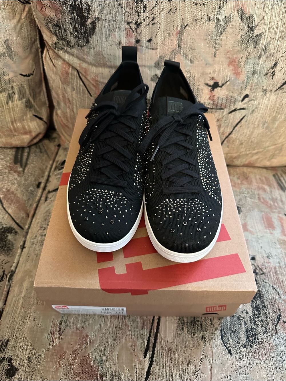 Black Embellished Knit Lace-Up Sneakers - FitFlop - NEW - Picture 3 of 8